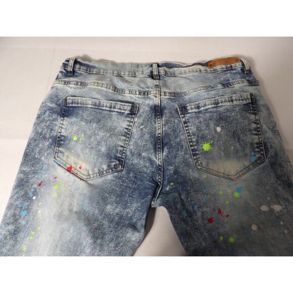 Evolution In Design 38 Jeans Men Paint Spatter Distressed Acid Wash Hip Hop Y2K - Picture 14 of 16